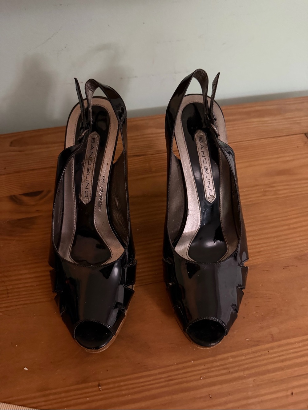 Bandolino Black Patent Peep-Toe Slingback Heels